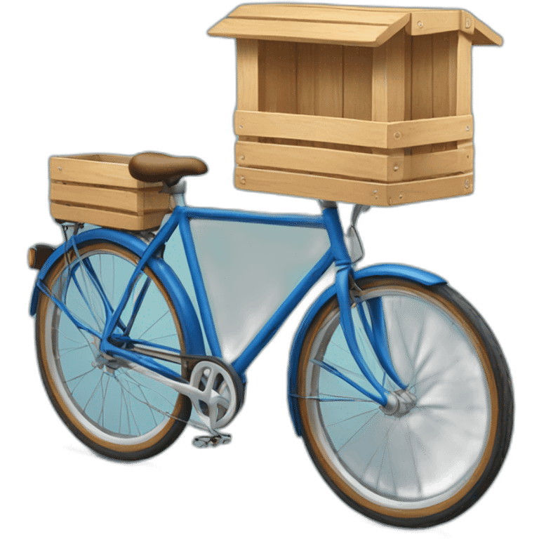 blue step-through bike with wooden crate on rear rack emoji