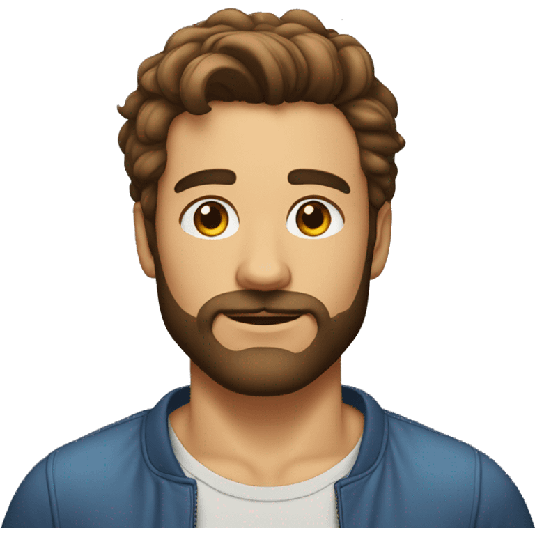 30 years young man hair should be short, brown, mustache visible, but the beard itself should be short, only the face visible emoji