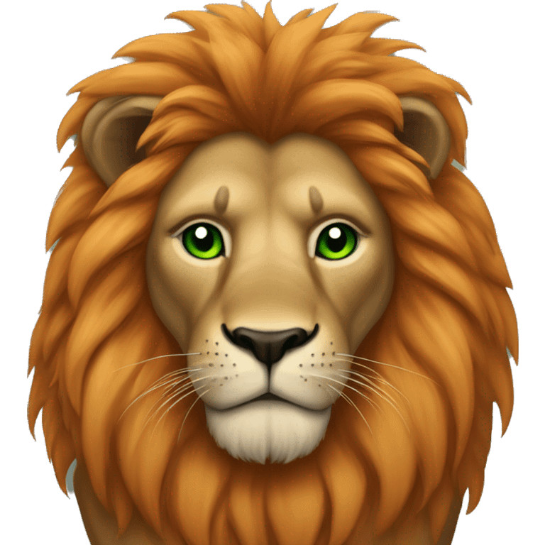 Lion with black mane and a scar on face with orange fur and green eyes emoji