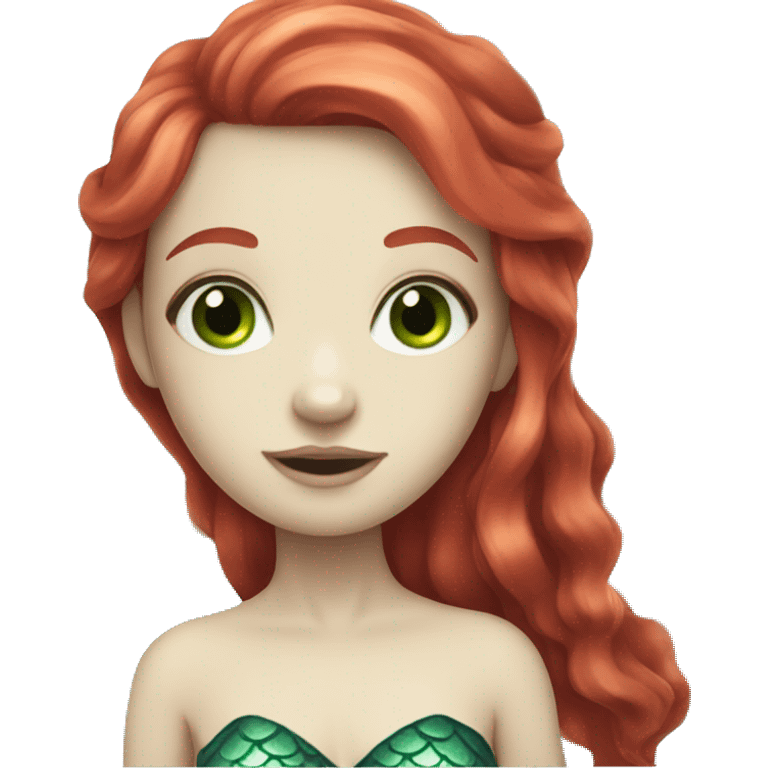 A mermaid with pale skin green eyes and long red hair  emoji