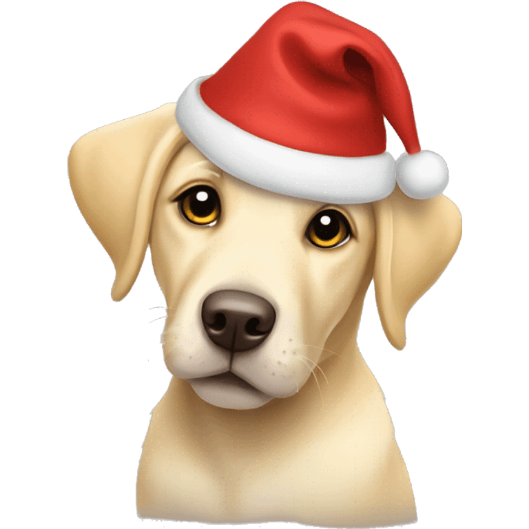 A yellow lab puppy with a christmas hat emoji