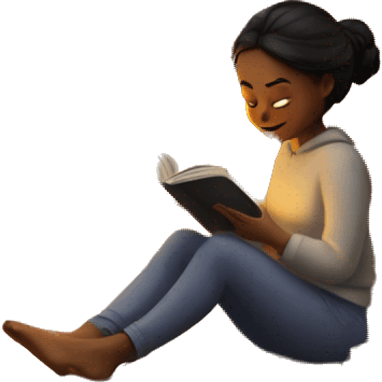 Girl reading book at cozy fireplace  emoji