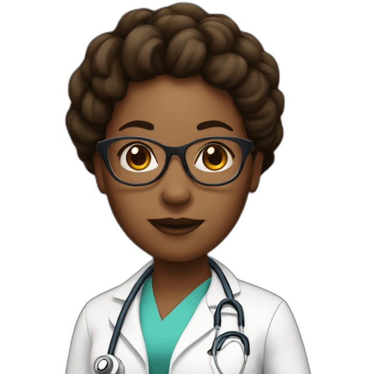 black woman doctor with short brown dreadlocks and large glasses emoji