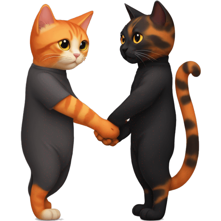 orange cat and black tortiseshell cat holding hands emoji