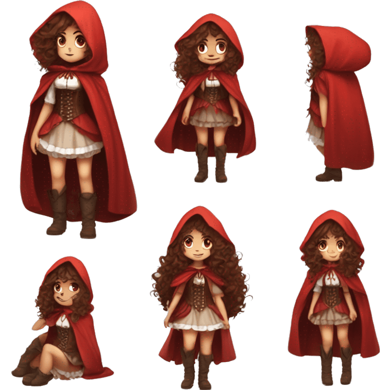 Little Red Riding Hood long curly hair brown corset and dress full body pose non-chibi emoji