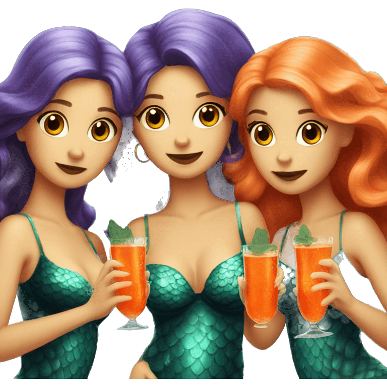 Three beautiful mermaids drinking aperol emoji