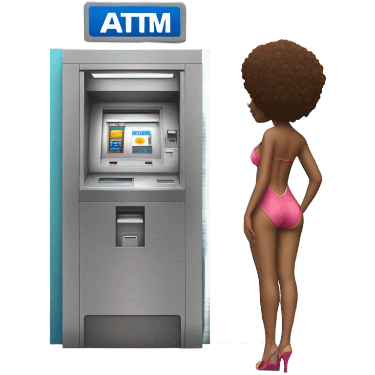 Girl in swimming suit and platform heels waiting next to atm  emoji