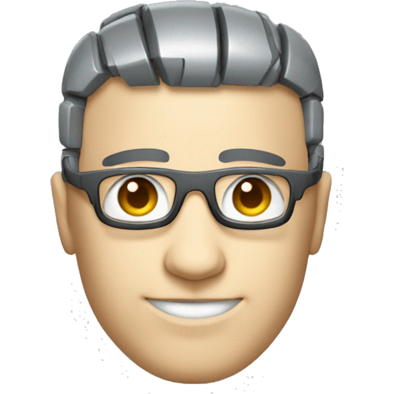 Cyborg head with fair skin, flat top haircut, rectangular glasses, circuits and smiling  emoji