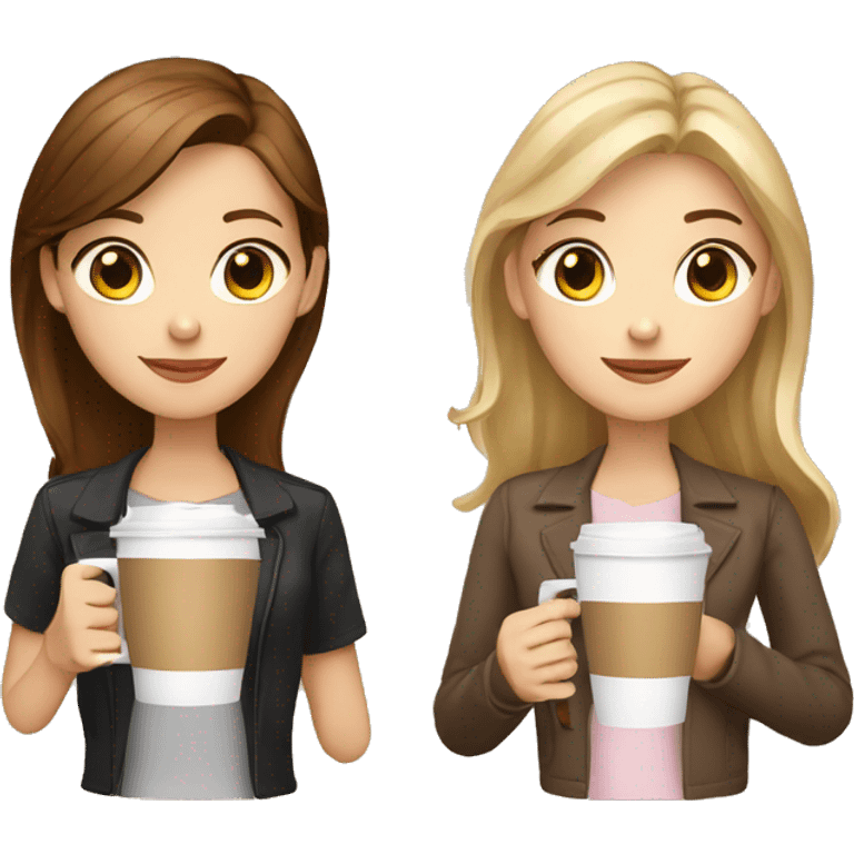 White skin brown haired girl and blode girl with coffees emoji