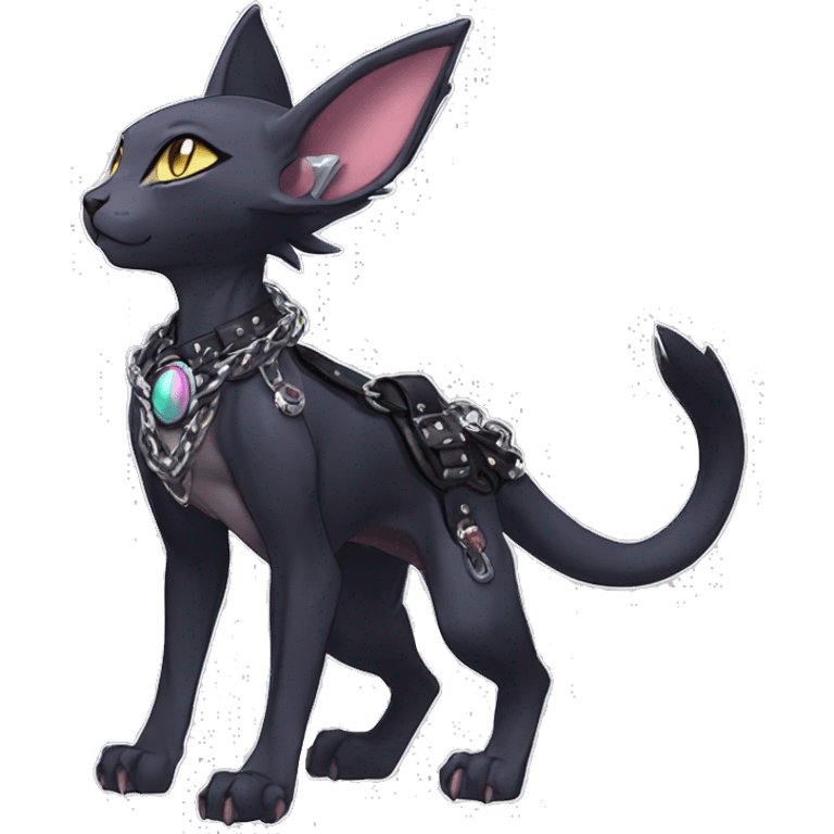 cool punk kawaii edgy distinguished pretty elegant beautiful fantasy black ethereal nargacuga-Noivern-sphynx-Quiana-Fakemon collar harness chains necklace full body emoji