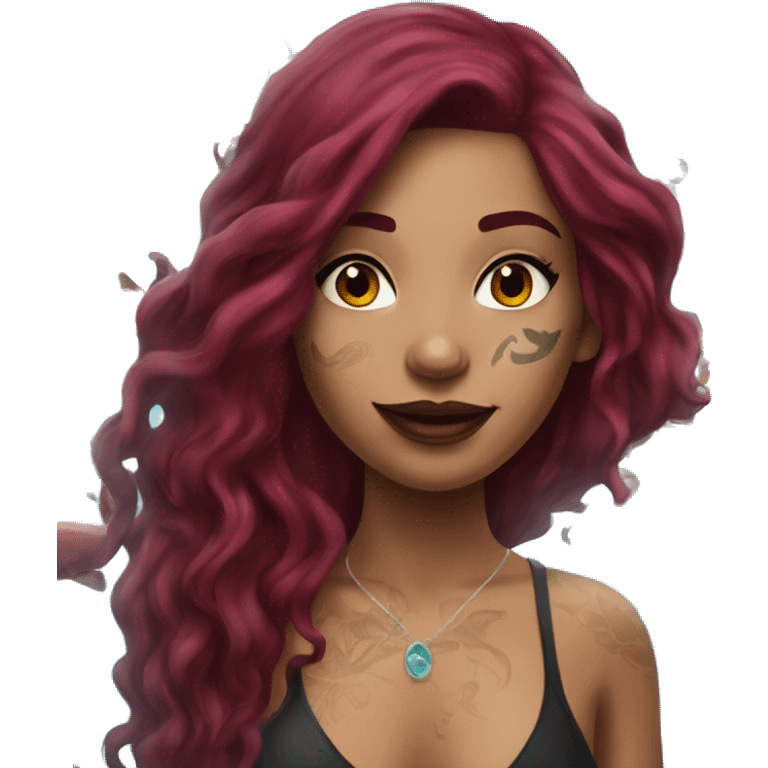 Beautiful tattooed  burgundy long haired woman swimming in a pool emoji