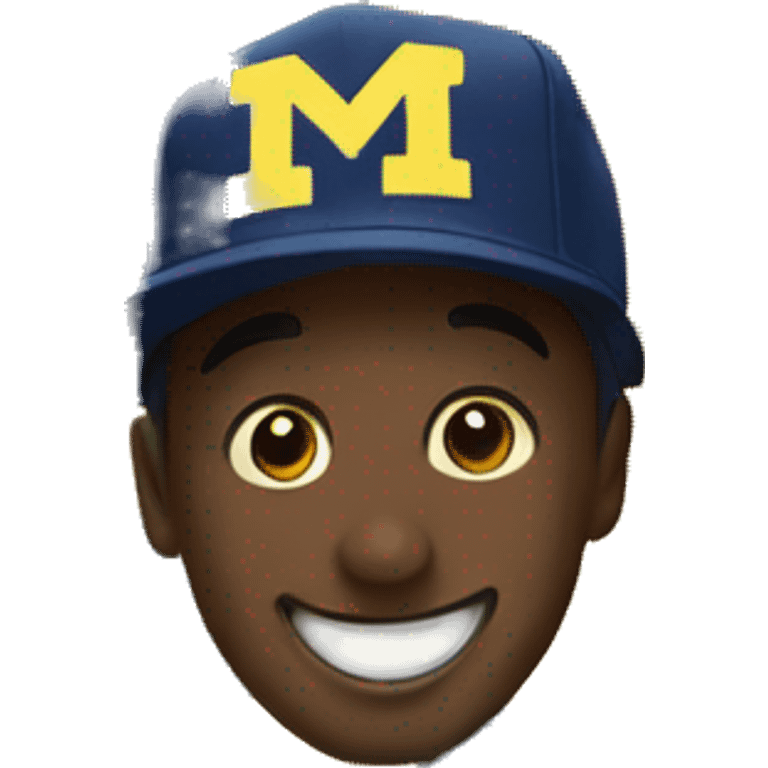 Smiley face emoji wearing University of Michigan hat emoji