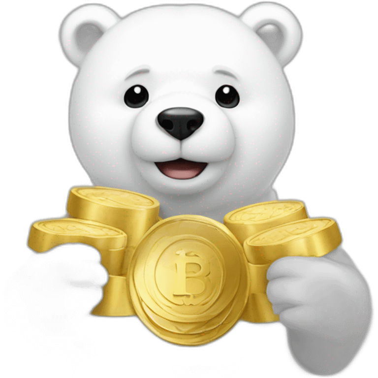 white bear with gold coin in hands emoji