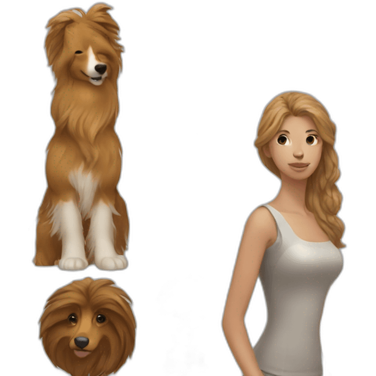 light-broun hair yong woman and a sheltie emoji