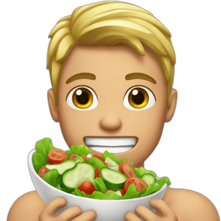 muscular young guy eating salad emoji