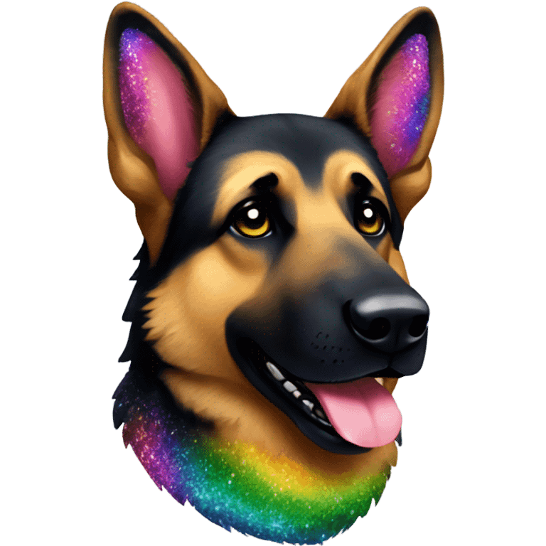 German shepherd all black face and rainbow glitter fur emoji