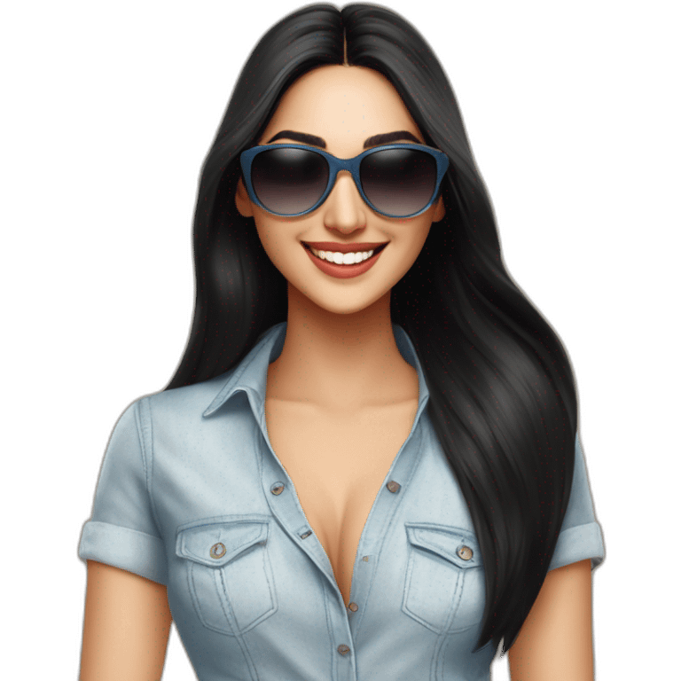 Kiara Advani front looking smiling long black straight hair indian girl wearing round sunglasses emoji