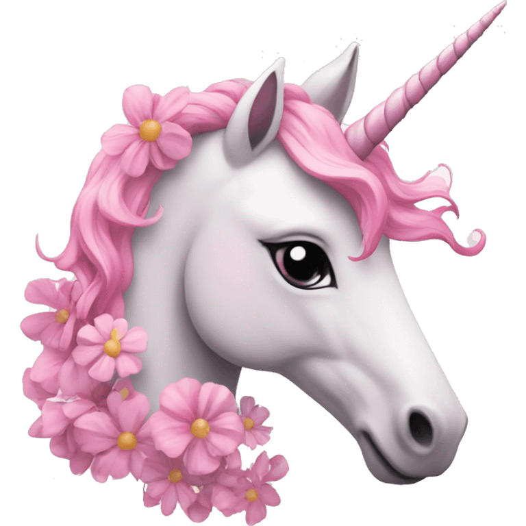 Pink unicorn with flowers on a white cloud  emoji