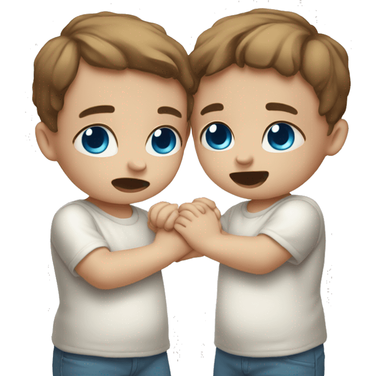 two crying white babies holding hands brown hair blue eyes  emoji