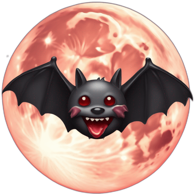 flying dark vampire bat in front of realistic full moon dripping red slime from mouth emoji