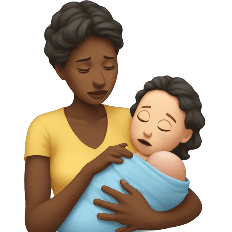 European mother crying with newborn emoji