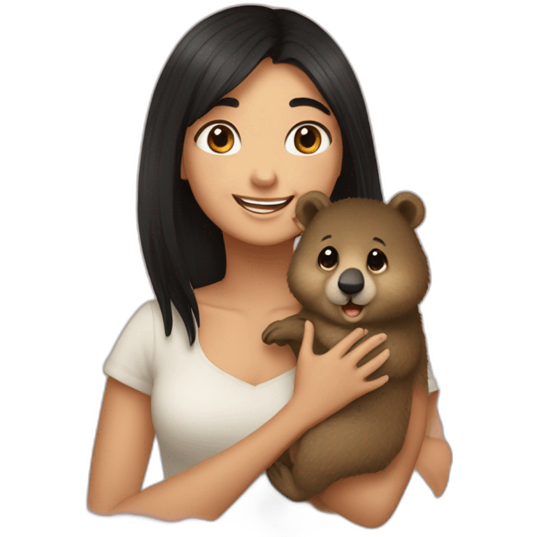 happy-girl-who-is-black-hair-and-hugging-happy-quokka emoji