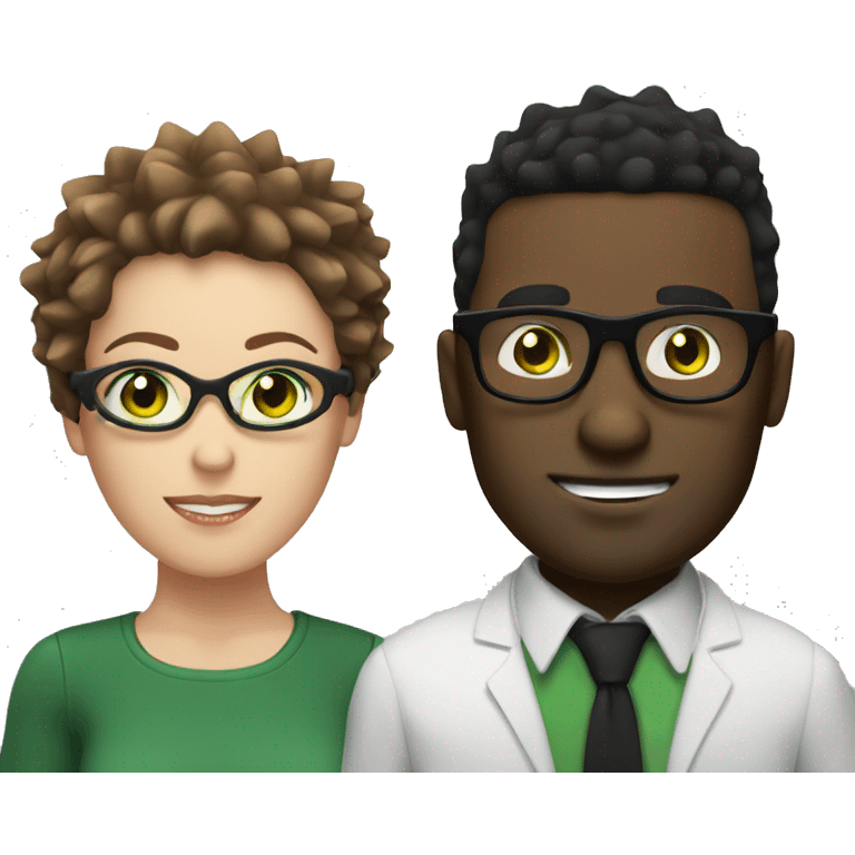 black male with spikey hair and glasses and white female with brown hair , green eyes and glasses emoji