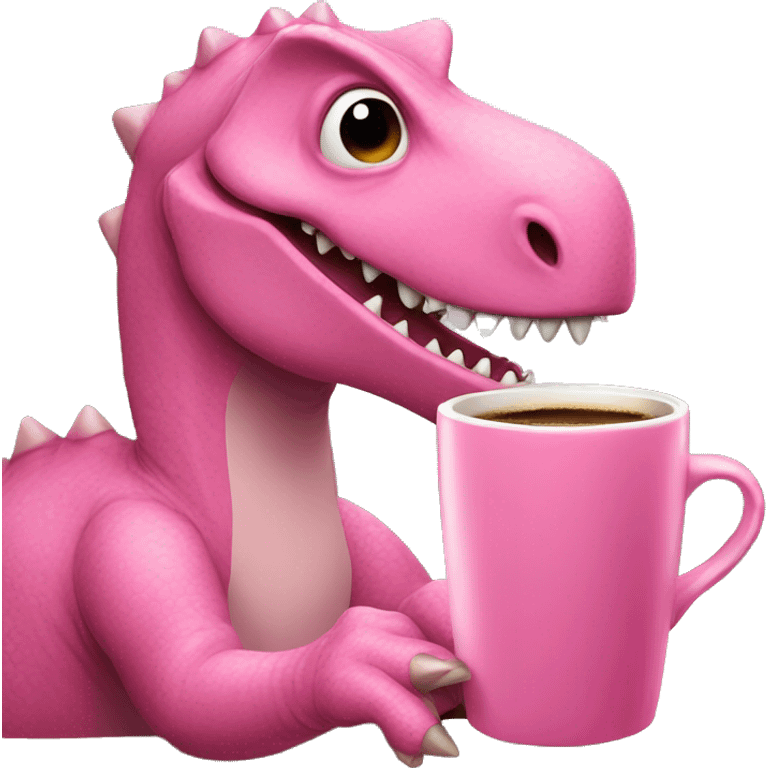 pink dinosaur drinking coffe emoji