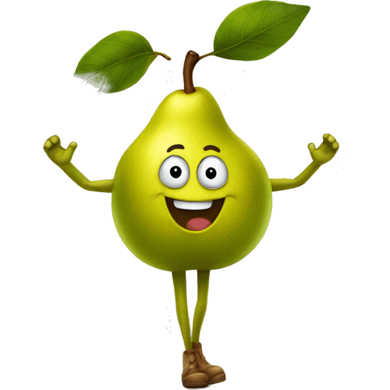 old pear with legs and arms smiling emoji