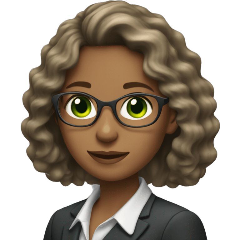 young female business teacher with long wavy hair and green eyes emoji