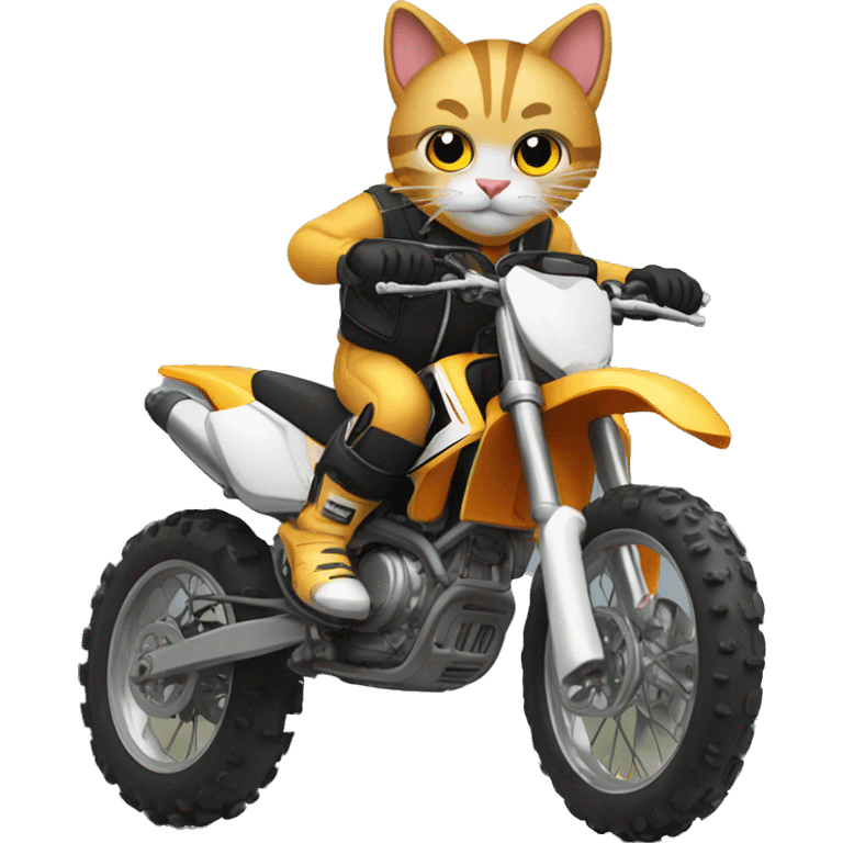 Cat sur une moto cross qui fait une roue avant  emoji