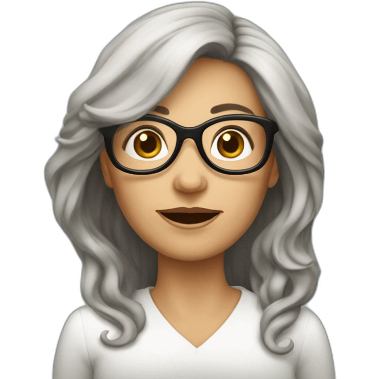 50 year old european women with black midle long hair rond glasses emoji