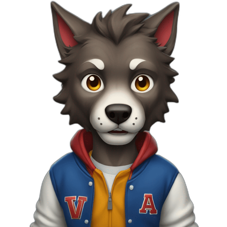 A werewolf wearing a varsity jacket emoji