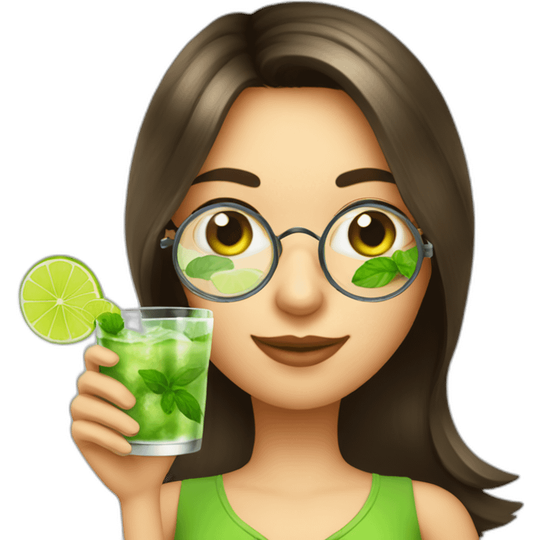 brunette girl with magnifying glass and mojito emoji