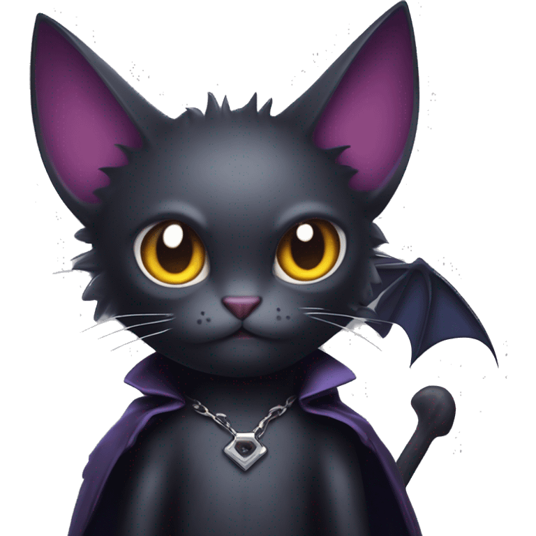 Cute edgy cool kawaii vampiric dark cat-Fakémon-Digimon with bat-wings as ears emoji