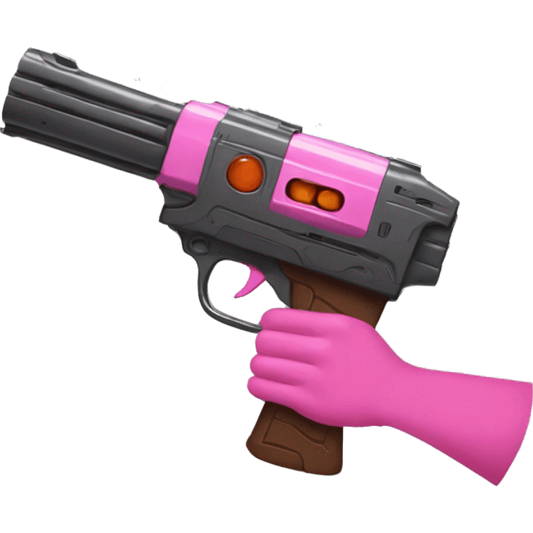 brown hand with pink nails holding large scary dark nerf gun emoji