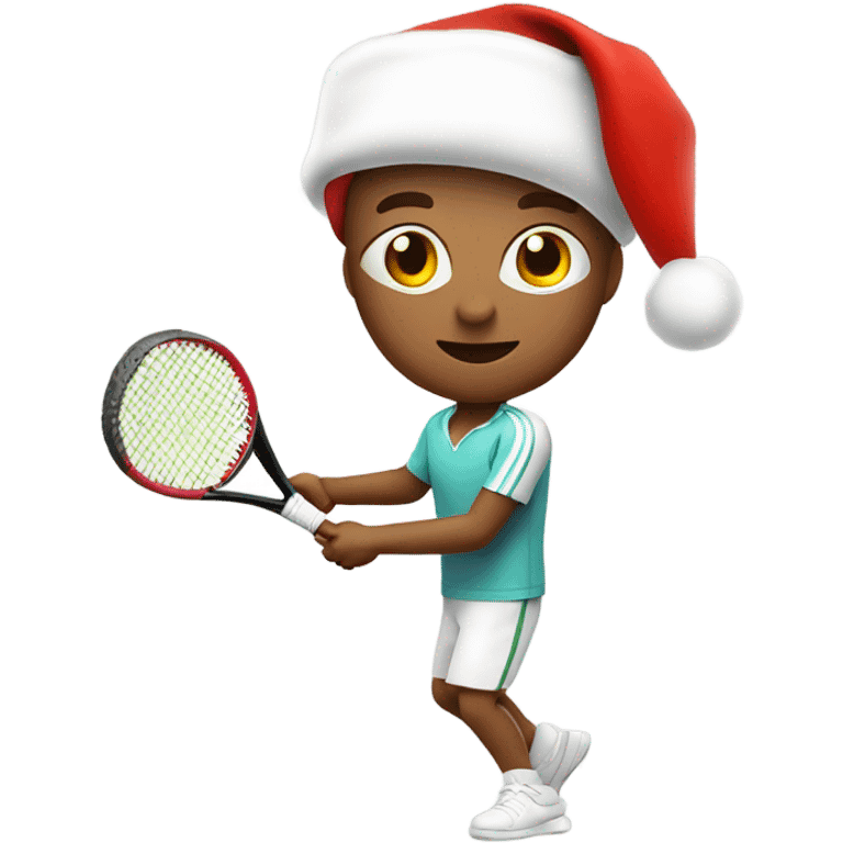 Tennis player playing tennis right handed wearing Santa hat Caucasian emoji