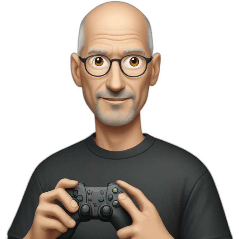 Steve job no hair wearing specs holding ps5 controller emoji