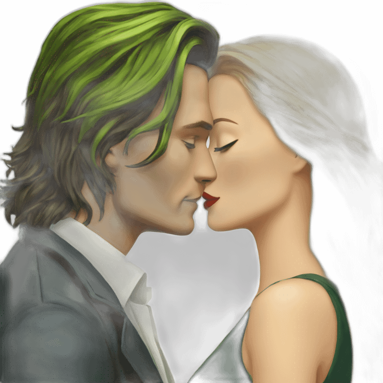 Johnny Depp kissing blond woman with green eyes amd very very very long hair emoji