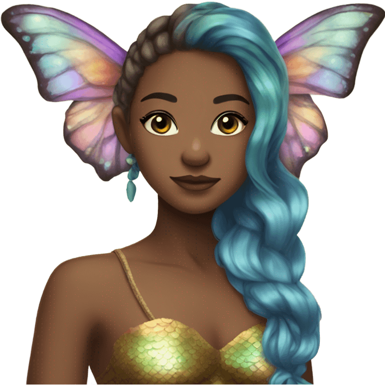 rainbow horn butterfly mermaid brown skin brown eyes emoji