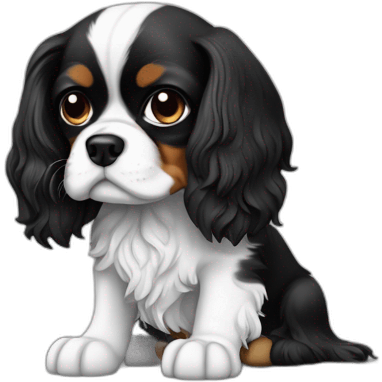 Cavalier King Charles noir et blanc qui sourit emoji