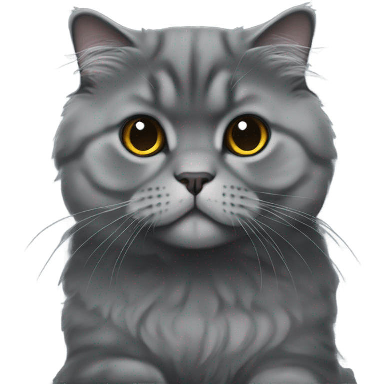 all dark grey Scottish Fold Cat long hair emoji