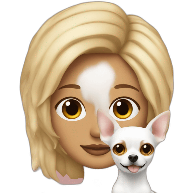 mujer con pelo muy corto blanco y su perro Chihuahua emoji