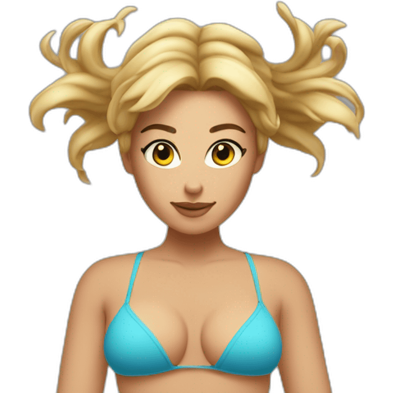 Slim-thicc Caucasian woman bikini hands in hair pose (beach body) emoji