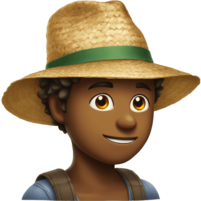 a boy head wearing straw hat read a comic book emoji