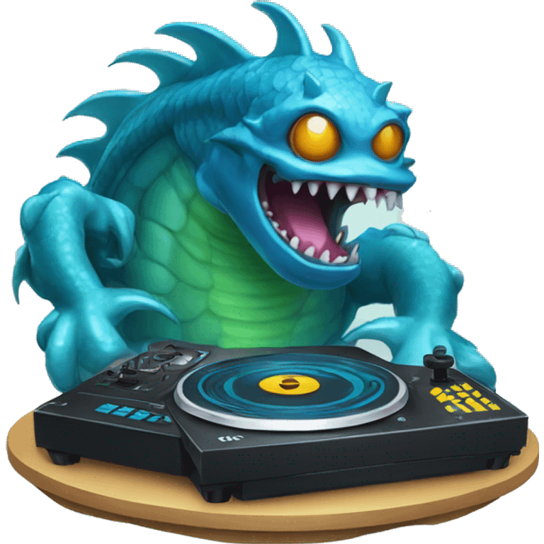 ocean monster  using disk jockey emoji