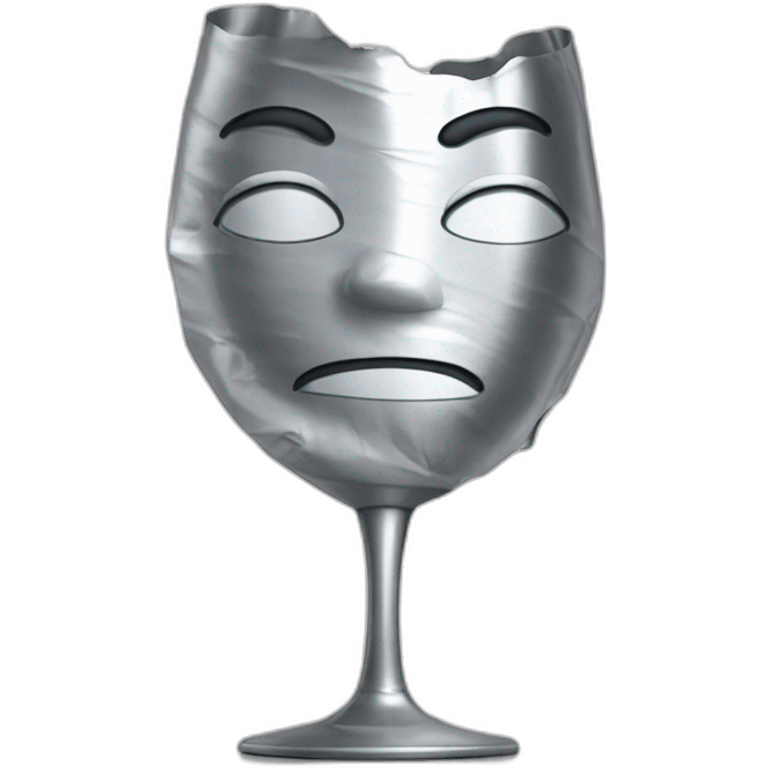 a tinfoil with wrinkles folded as a wine glass with overlapping emoji