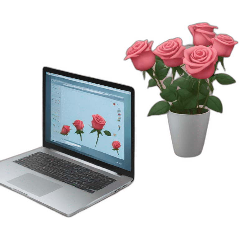 roses on a screen of a laptop emoji