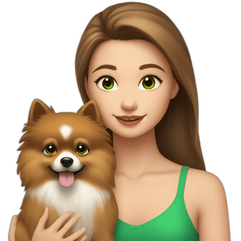 light-skinned-girl-with-brown-hair-and-green-eyes-petting-pomeranian emoji