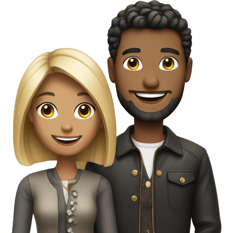 smiling couple with stylish outfits emoji